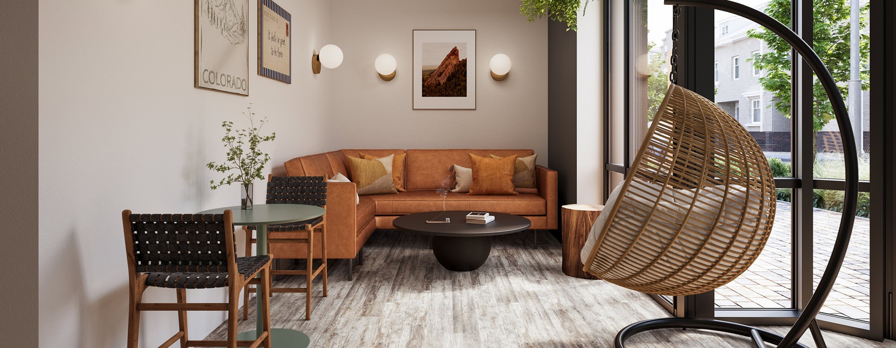living room with a couch and lounge chair